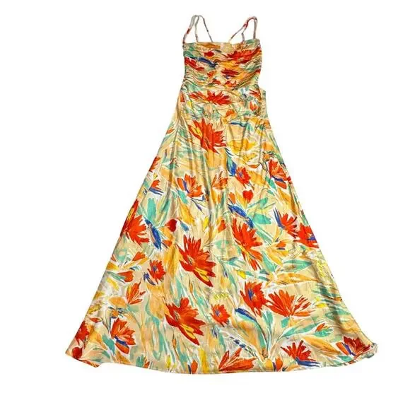 ASTR Antlia Floral Maxi Dress Orange Yellow Women's Square Neck Lace Up Summer - Picture 7 of 16